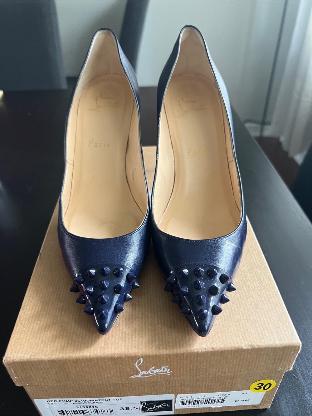 Christian Louboutin Black Leather Pointed-Toe Spiked Pumps